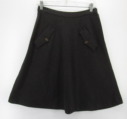 VINTAGE Salvatore Ferragamo Skirt Women 12 Gray Wool A-Line Flare Pockets Italy