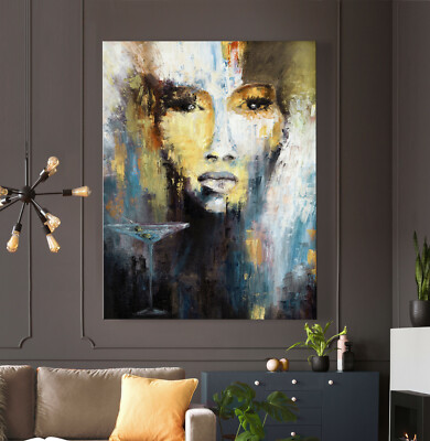 Tableau Abstrait Femme Or Sur Toile - Grand Format Moderne Pour Salon (prêt à Accrocher)