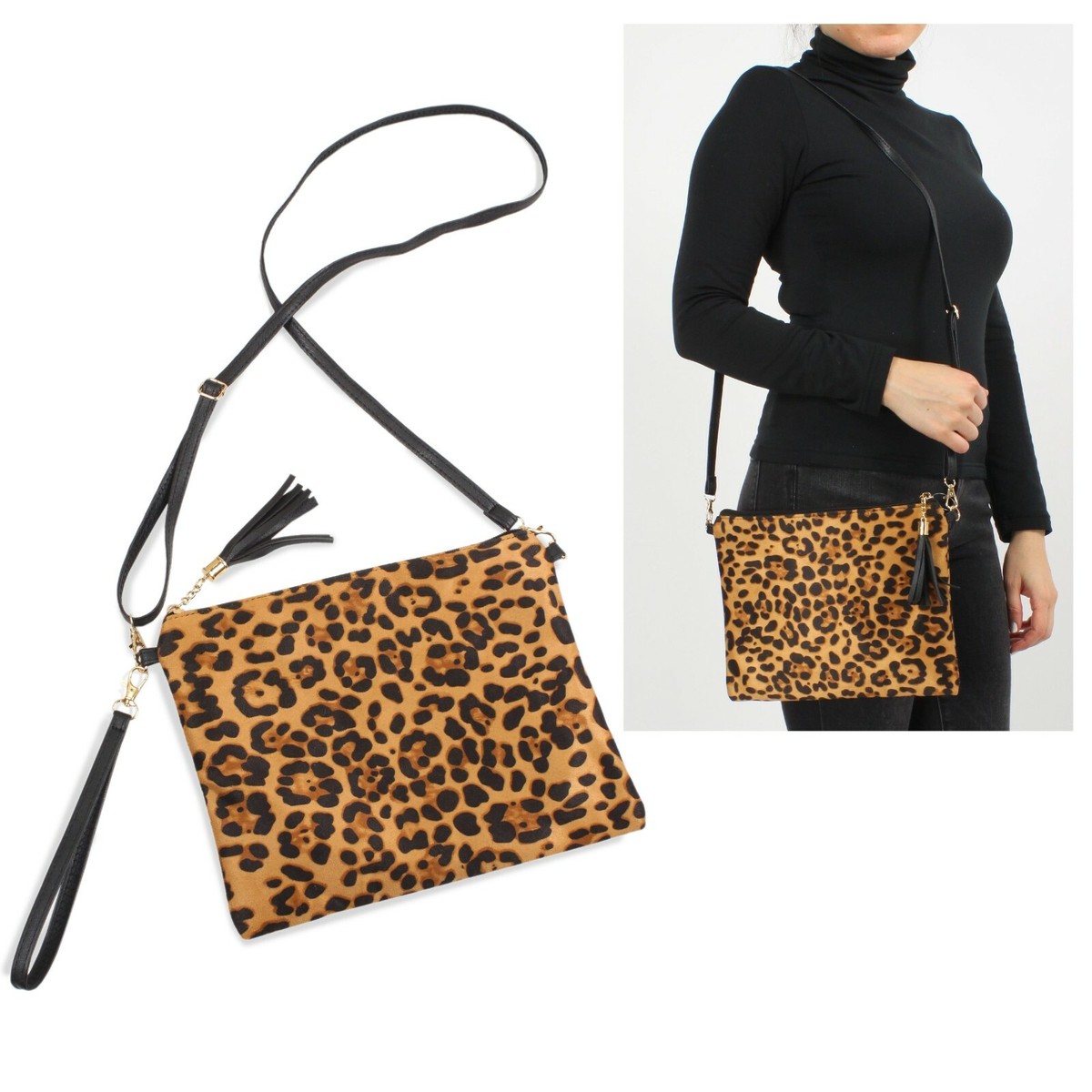 Anthropologie Style Fashion Leopard Animal Print Crossbody Clutch