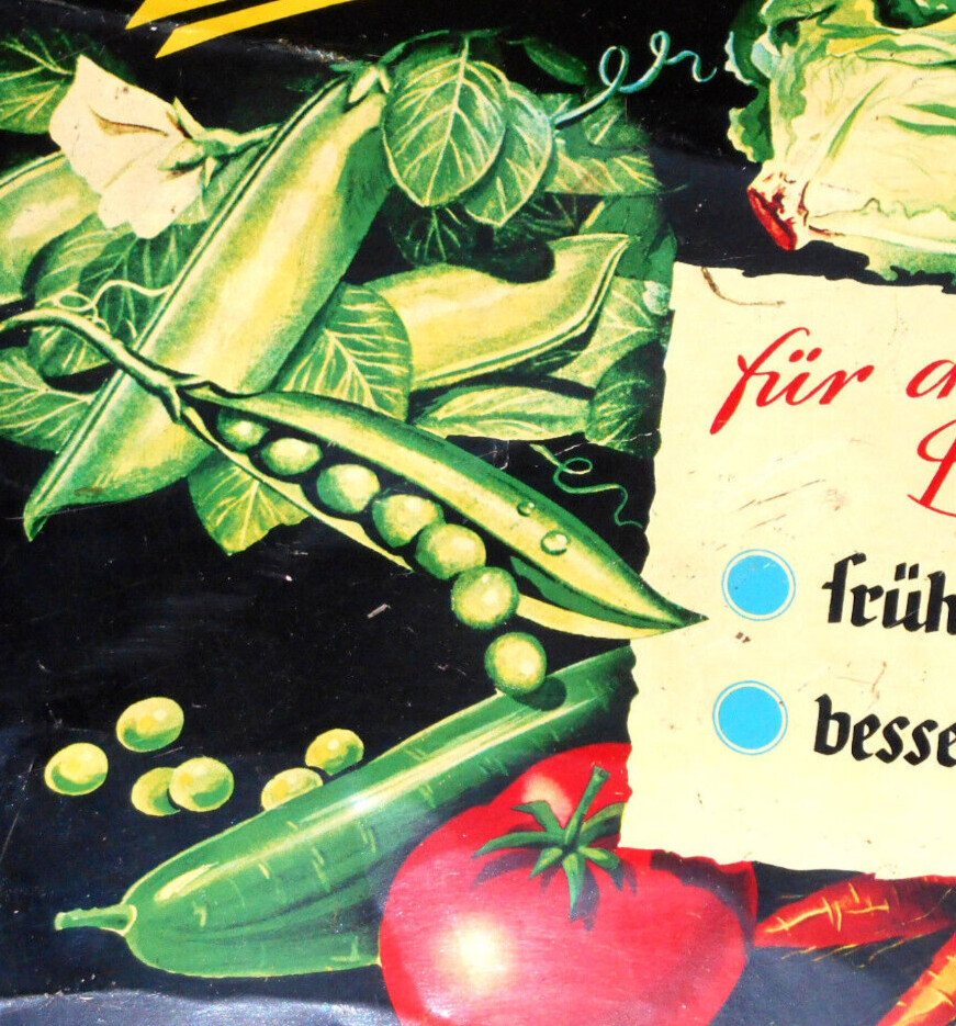 Billig & Alt altes Schild um 1930 für die Küche mit Bohnen Tomaten Schoten