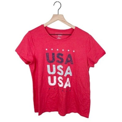Sonoma Women's Red USA Print Short Sleeve T-Shirt American Patriotic Size  XL