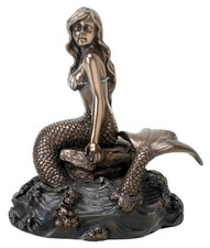 YTC Bronze Colored Ocean Mermaid on Rock with Tail in Water Figurine