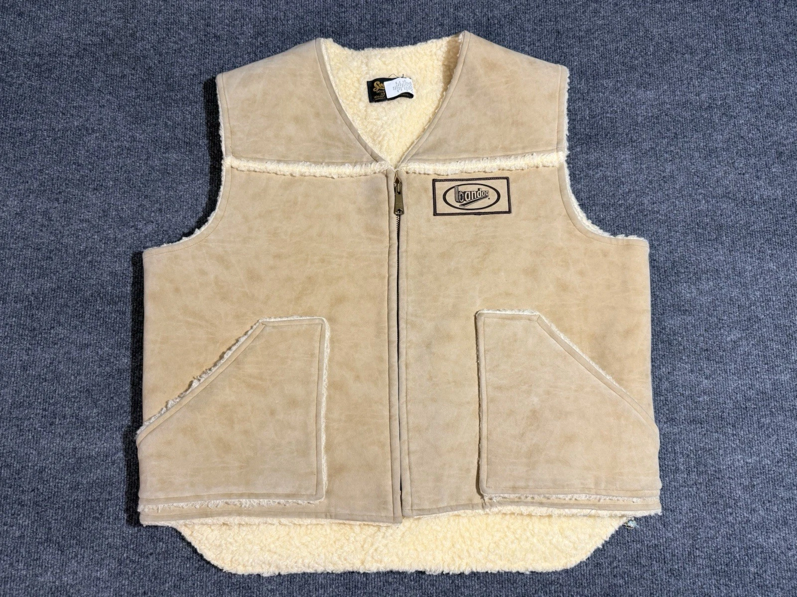 Vintage 70s Swingster Sherpa Ranch Vest Western Suede USA Bandag XL Car Outdoors