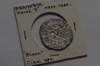 🧭 🇫🇷 France Charles V, Blanc 1364-1380 ARGENT 2.45Gr. 27mm B66 #788 - Photo 1/4