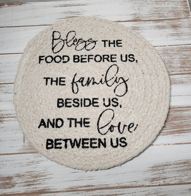 Bless The Food Before Us Braided Mat 9 Inches