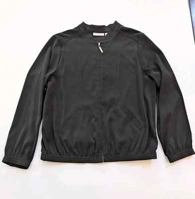Susan Graver Peachskin Bomber Jacket Solid Black Size Small Minimalist Old Money