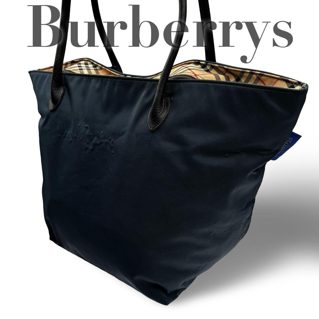 Good Condition Burberry Blue Label Tote Bag Nova Check Black Shoulder Bag 18a