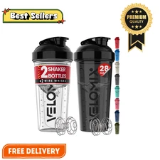 2 Pack 28Oz Protein Shaker Bottles with Wire Whisk Leakproof Shaker Cups