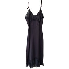 Vintage Tricot Slip Midi Dress Whimsygoth Goth Dark Coquette Lace Black Brown S