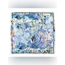100 Silk Tropical Botanical Square Scarf Blue Green Floral 68cm x 68cm