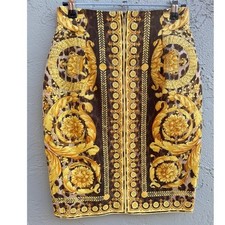 GIANNI VERSACE COUTURE Womens Vintage Leopard Baroque Print Pencil Skirt Glam