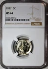 NGC MS-67 1937-P Buffalo Nickel, Radiant, Nearly Flawless, Superb Gem!