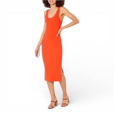 The Drop Yasmin Rib Knit Midi Dress Fire Orange Sleeveless Side Slit M