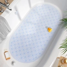 Clear Non-Slip Bath Mat for Tub 27"x15" | Oval Shower Mat with Strong Suction