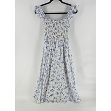 Reformation Noreen Midi Dress Small Blue White Floral Smocked Cottagecore Dress