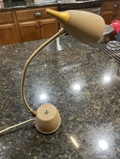 Vintage Beige Tone Cone Bullet Gooseneck Desk Lamp Mid Century Modern Flex Neck