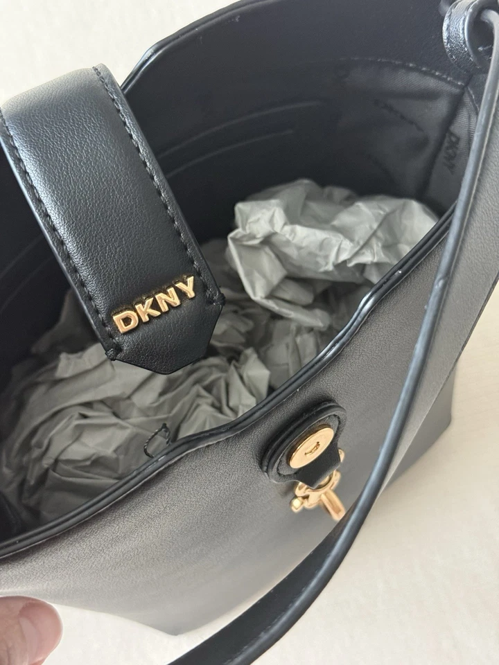 DKNY Black Leather Crossbody Bag with Gold Accent - Image 4 of 4