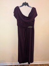 Alex Evening Womens Size 12 Eggplant Purple Evening Dress Cowl Neck Beaded Waist