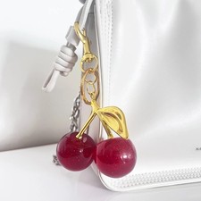 Fashion Red Cherry Keychain Summer Fruit Pendant Keyring Bag Jewelry Gift Access
