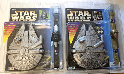 StarWars 1996 Darth Vader &C3PO Collector Timepieces Millennium Falcon Cases NEW