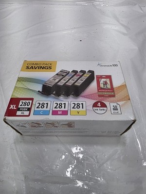 Canon XL Black Cyan Magenta Yellow Inkjet Printer Ink Combo Pack with Photo P...