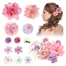 Silk Flower Hair Clip, 12Pcs Roses Flower Headdress Clips, Bridal Wedding Cor...