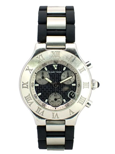 CARTIER Must 21 Chronoscaph 2424 Chronograph Quartz Date Watch W10125U2 w/Box