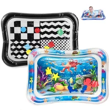 2 Pack Tummy Time Water Mats for Baby, Inflatable Water Play Mats Toys for In...