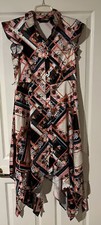 G.I.L.I. Printed Woven Button-Front Asymmetric-Hem Dress PatchworkFloral Reg 6