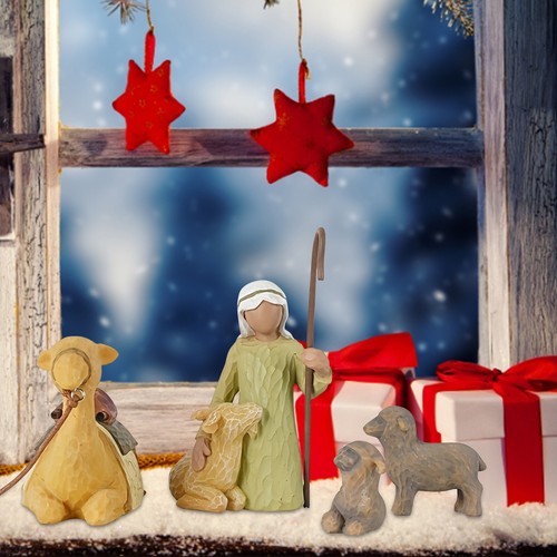 Willow Tree Nativity Figures Set Shepherd and Stable Animals 4PCS Set Gift - Picture 4 of 15