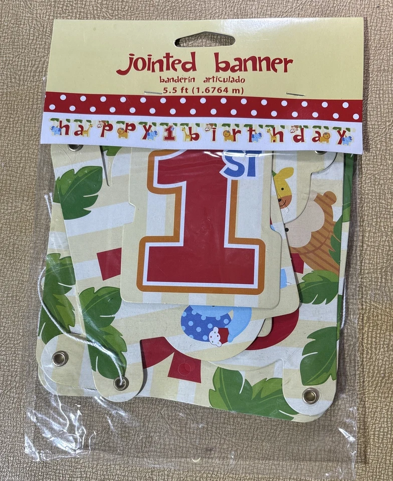 3 Packages Happy 1st Birthday Jointed Jungle Themed Banner. 5 1/2 Foot Long. C-2 - Image 2 of 4