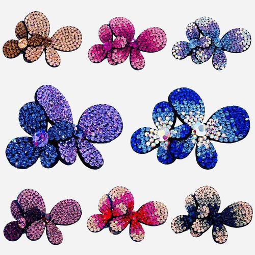 BUTTERFLY FLOWER Hair Clip Hairpin use Swarovski Crystal Elegant Purple L20 - Picture 5 of 5