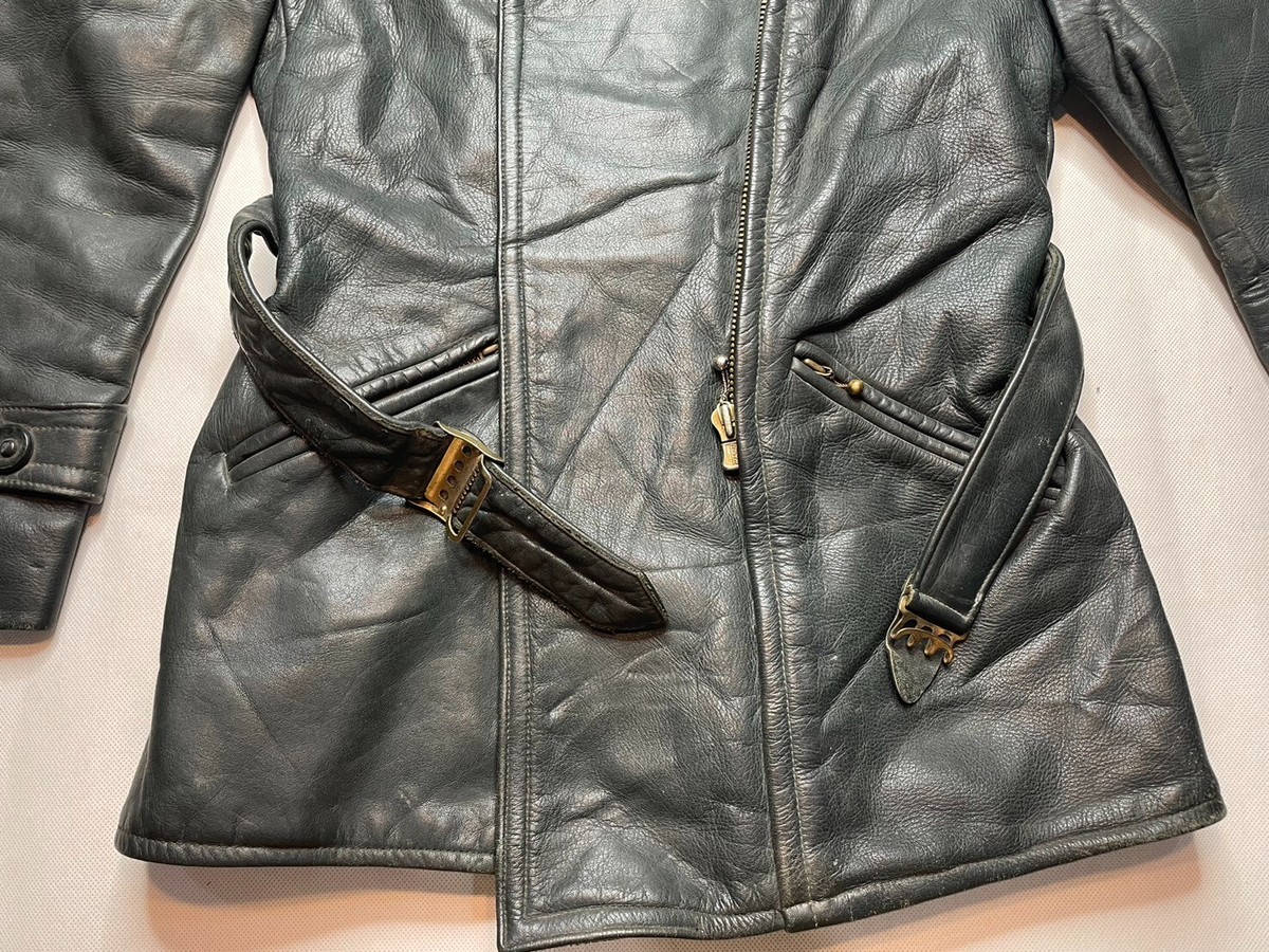 Vintage Woman Leather Biker Motorcycle Ruhr Brass Zip Black Jacket