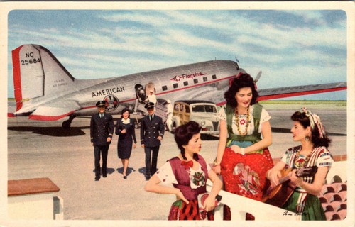 COMPAGNIE AEREE AMERICANE - AMMIRAGLIA PER AEROPORTO MESSICO - CARTOLINA D'EPOCA - Foto 1 di 2