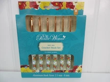 Pioneer Woman Sweet Rose Crochet Hook Set Aluminum Sizes 2.5mm-6mm 8pcs Floral