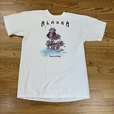 Vtg Alaska Art of Fishing Single Stitch T Shirt Sz L Made in USA Gary Patterson