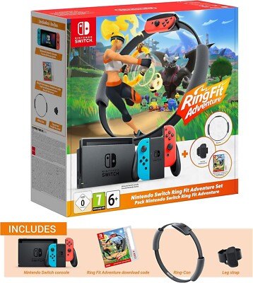 NINTENDO Switch Console - Neon Red/Neon Blue + Ring fit Adventure (UK)