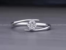 Round Flower Shaped Simulated White Diamond Bypass Shank Engagement Ring For Her