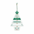 Christmas Tree Decoration - Merry Xmas Green/White 269800002 Wooden Hand Crafted