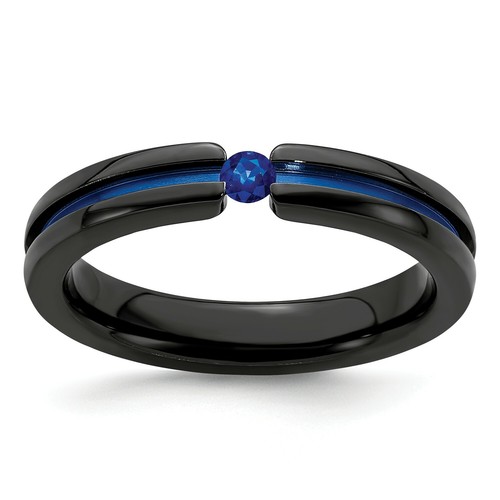 Black Ti Titanium Anodized Blue Sapphire 4mm Grooved Wedding Band Sizes 5 to 12 - Picture 21 of 23