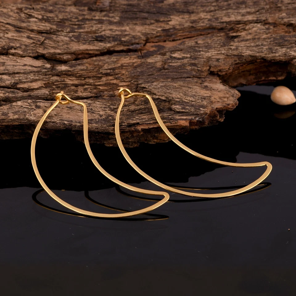 18k Yellow Gold Plated Snap Closure Earrings 925 Sterling Silver Hook Earring - Image 2 of 4