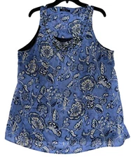 Style & Co Blue Floral Plus Size Top 2X Beaded Accent Neckline Sleeveless
