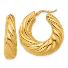 18k Yellow Gold Polished and Twisted Graduated Round Hoop Earrings for Mom