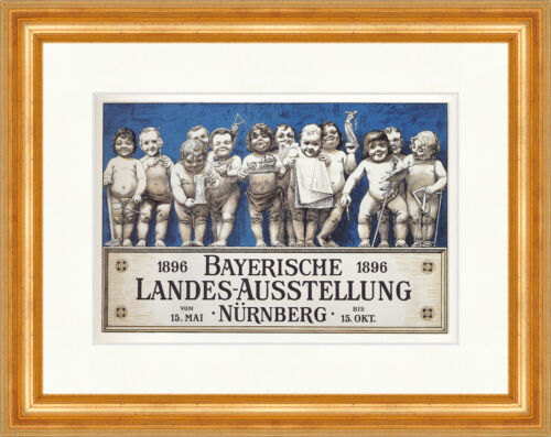 Exposición estatal bávara Nuremberg 1896 invención cartel mundial 1125 enmarcado - Imagen 1 de 1