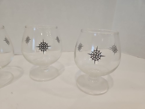 Vintage MCM Nautical Compass Brandy Glasses Set Of 4 - Picture 4 of 8