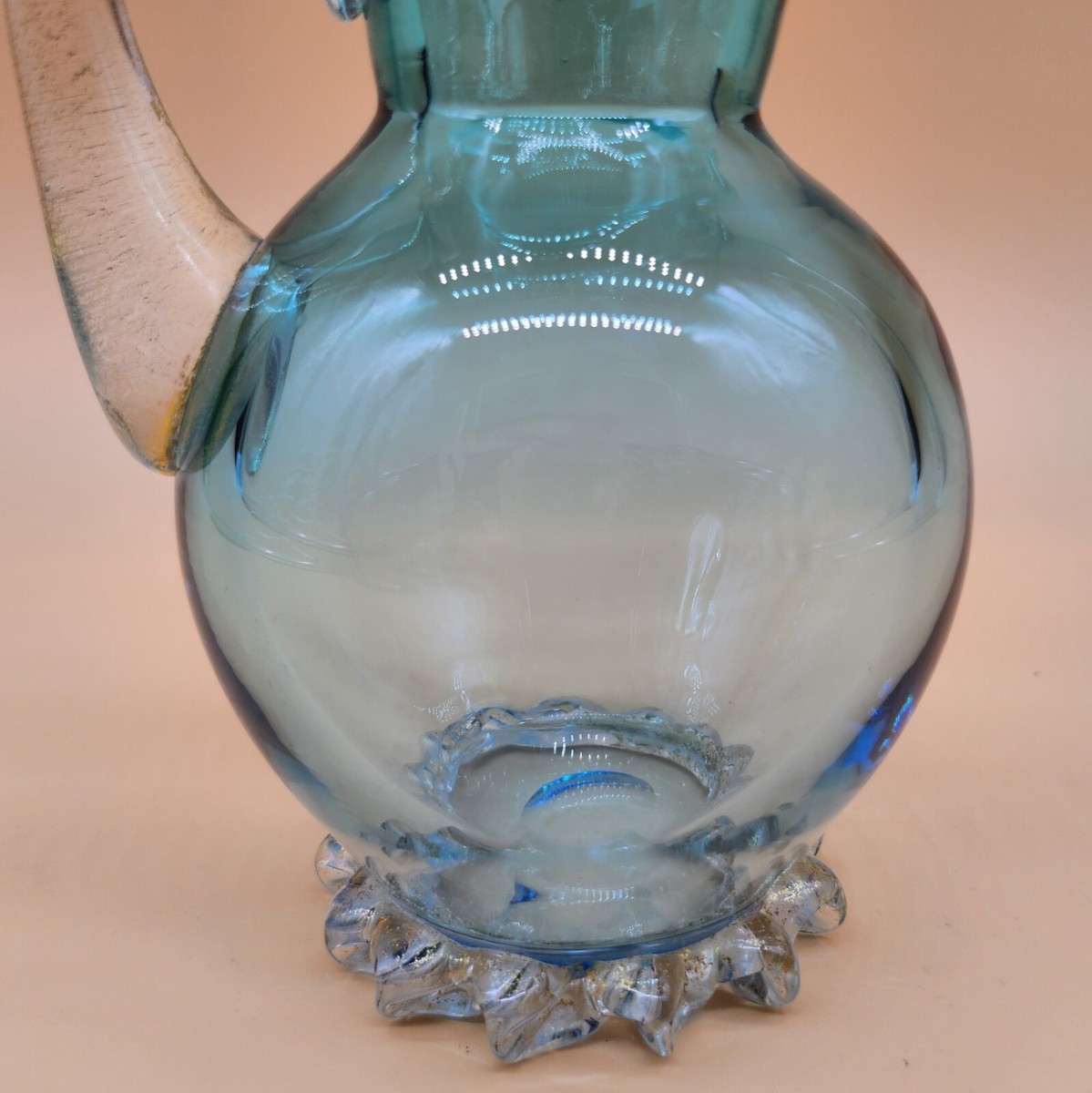 Venetian Alfredo Barbini Murano ITALY Aqua Blue Gold Flecks Glass