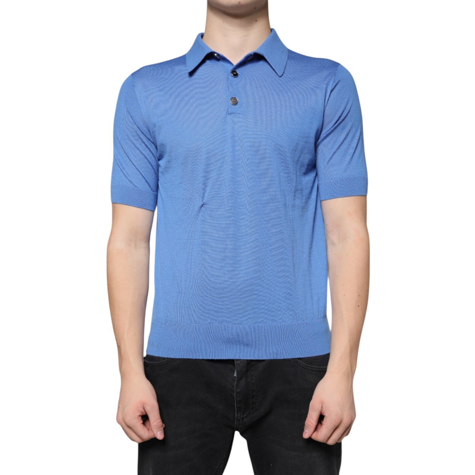 DOLCE & GABBANA T-shirt Blue Cashmere Short Sleeves Men Polo IT46/US36/S 1050usd