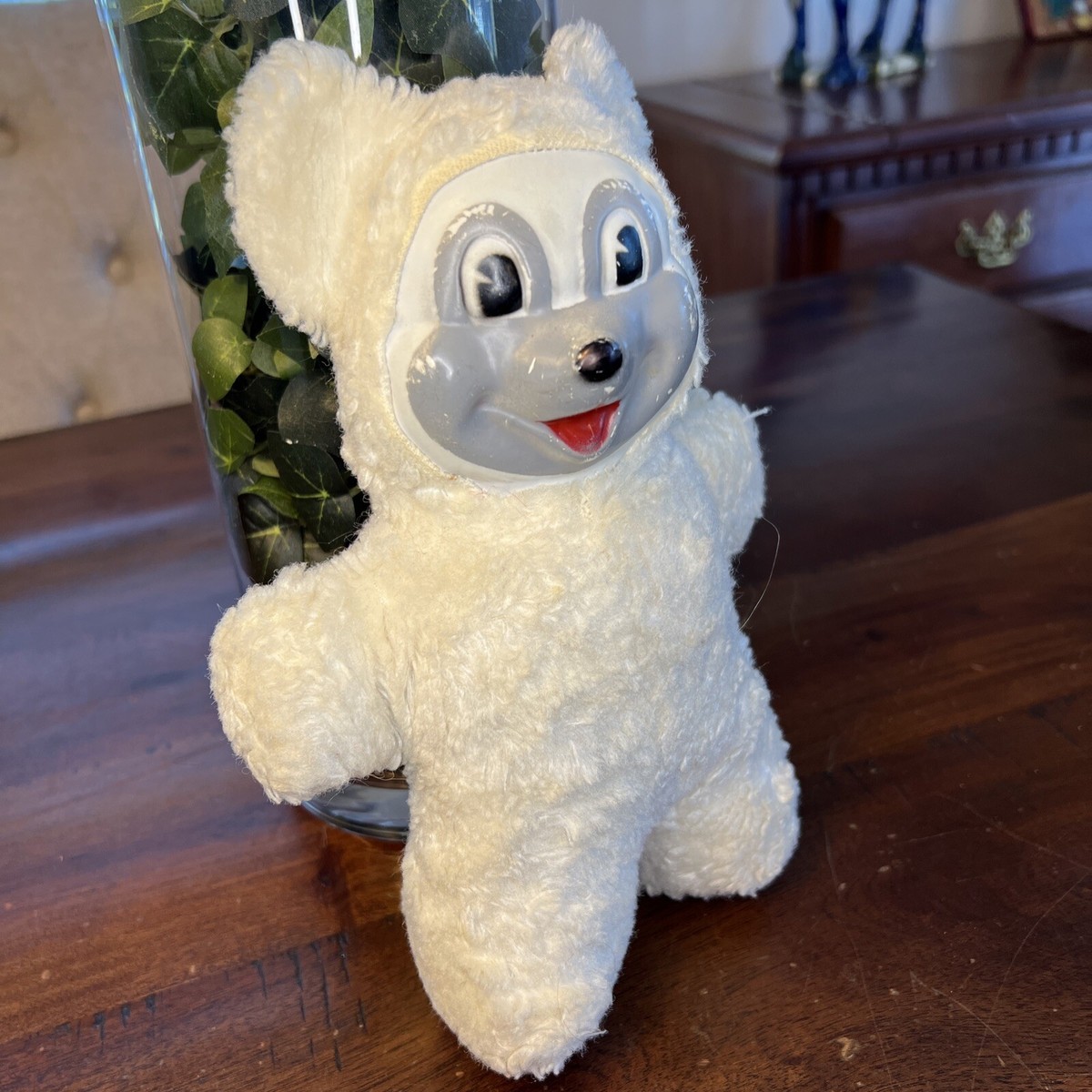Vintage 1964 White Teddy Bear w Vinyl Face 10” Plush! Antique