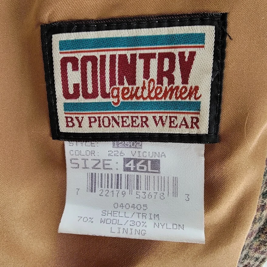 Country Gentleman by Pioneer Wear Men's Western Coat Size 46L Houndstooth Wool - Image 3 of 4