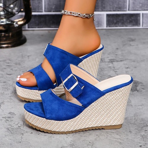 Sandalias de plataforma de verano para mujer Zapatillas de tacón alto con cuña Zapatos de fiesta - Imagen 10 de 21